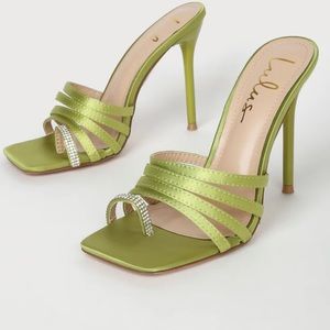 Lime Satin rhinestone High Heel Slide Sandals